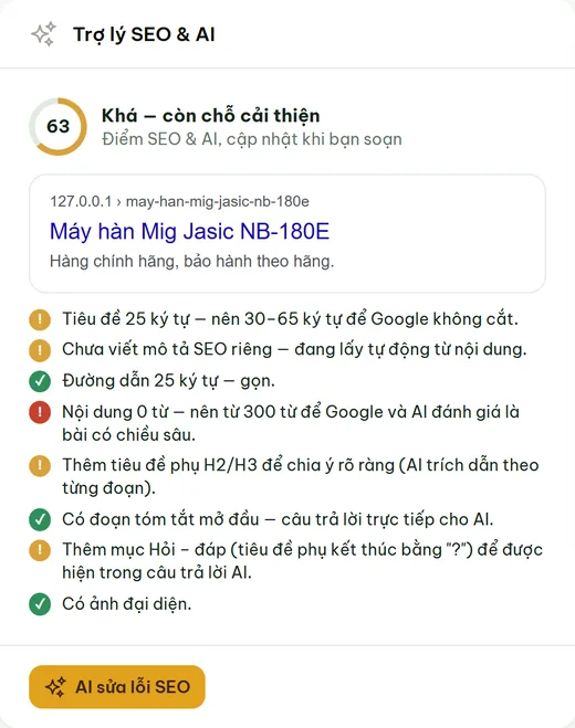 Màn hình soạn sản phẩm có nút gợi ý nội dung bằng trợ lý AI